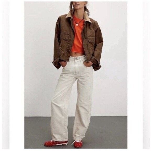 We The Free People Aster Straight Jeans Women’s 31 Cream High Rise Minimalist - Picture 1 of 13